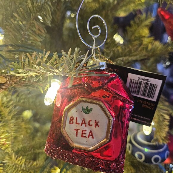 Tea Bag Ornaments - Set of Two Black Tea & Green Tea - Shiny Glass - Picture 4 of 7